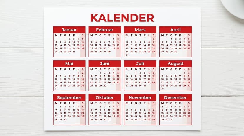 Norsk årskalender 2021 med alle tolv måneder fra januar til desember