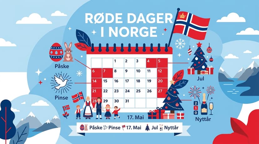 Røde dager i Norge 2021 – Påske, Pinse, 17. Mai, Jul og Nyttår