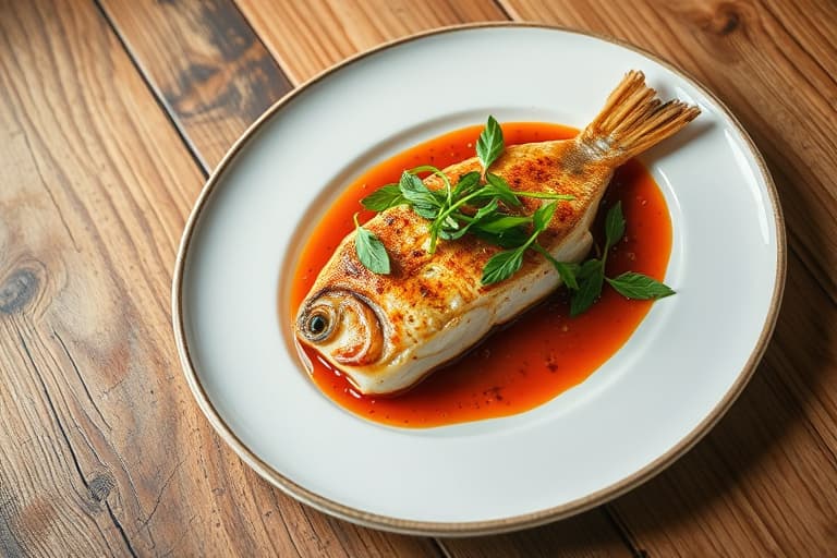 Helstekt hel rød snapper med krydret chilisaus