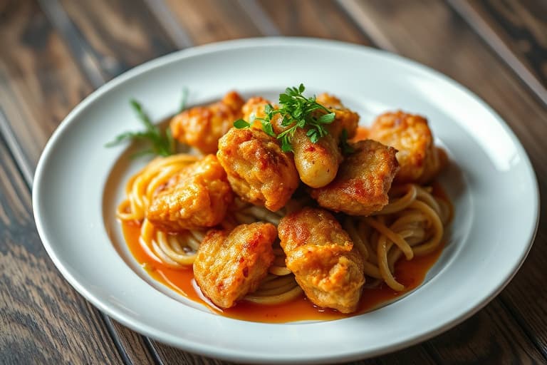 Yuka-fritter med sylteagurkede rødløk